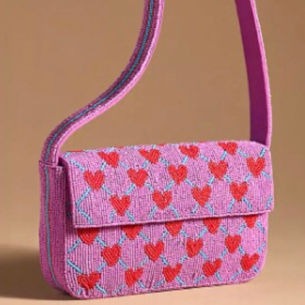 RARE Anthropologie Fiona Beaded Bag Icon Edition Hearts Beads New With Tag